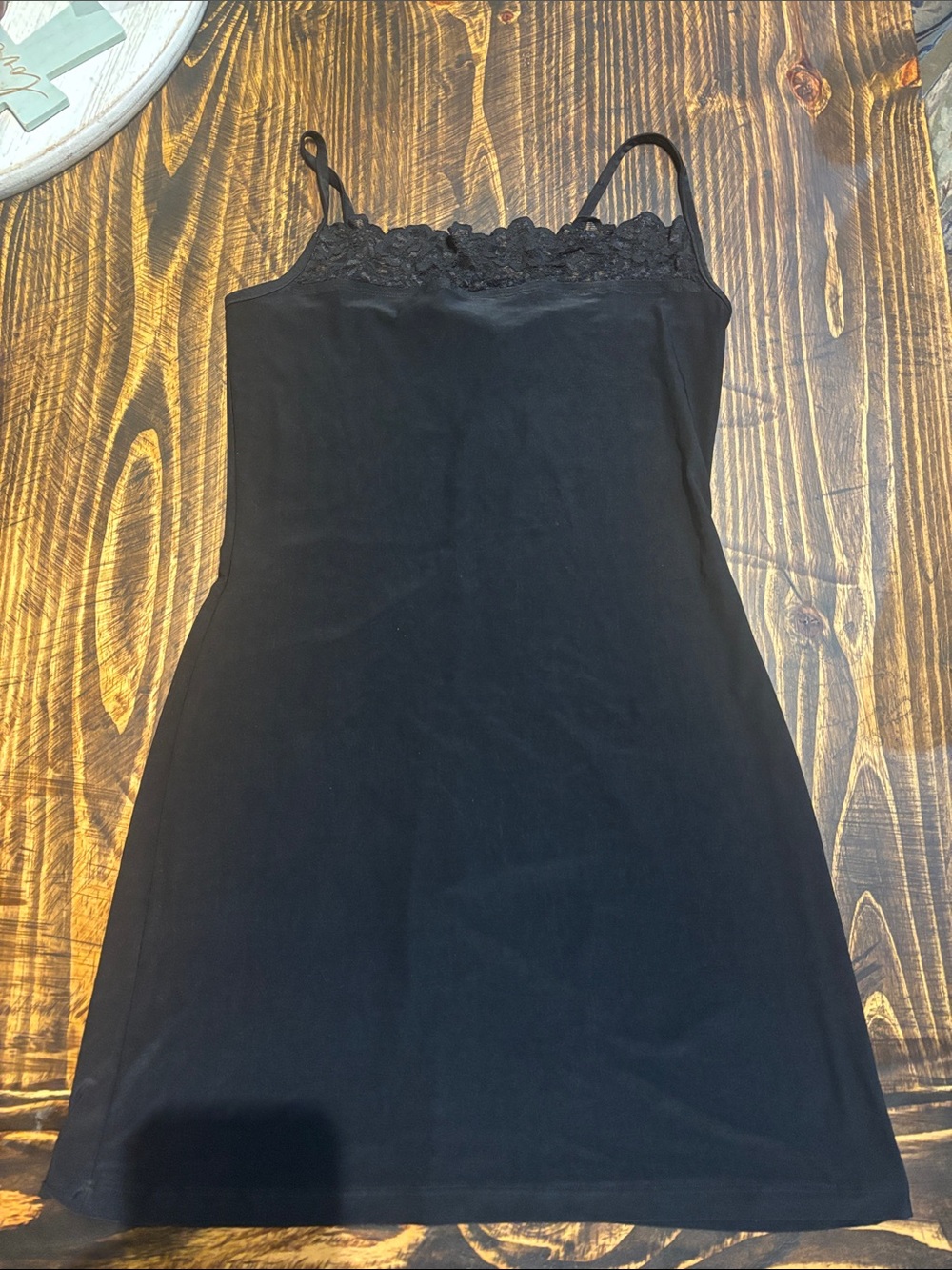 Charlotte Russe Black Lace-Trim Slip Dress